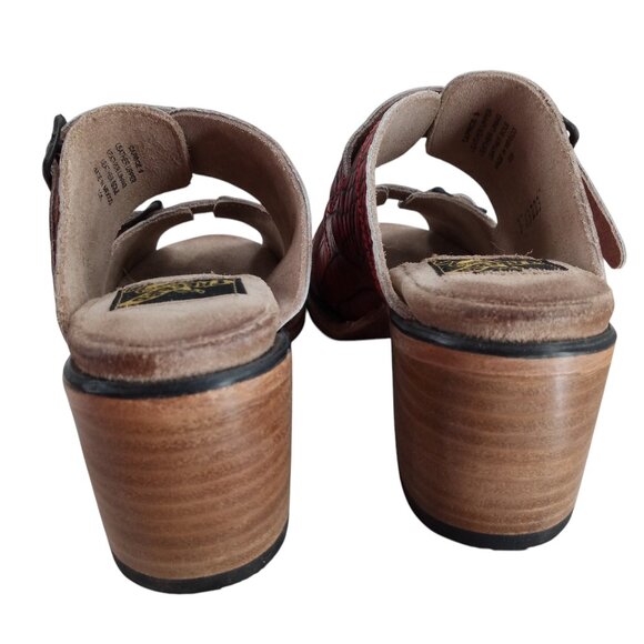 Freebird by Steven Caprice Red Leather Buckle Heeled Mule Sandals Size 9 Reptile - Picture 5 of 13